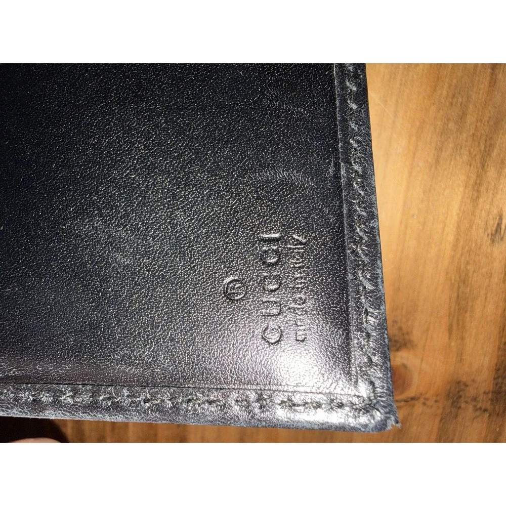 Auth GUCCI Jackie Leather Square Compact Bifold Wallet Black Gold  W/COA Used